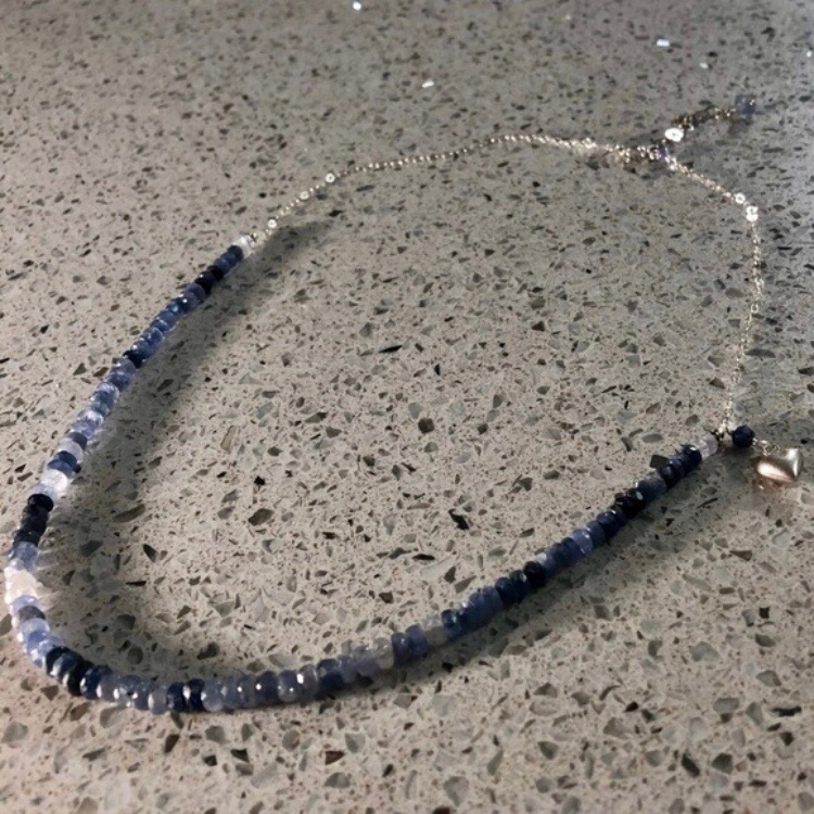 New Genuine Natural Untreated Blue Sapphire Sterling Silver Necklace